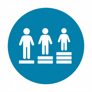 Infographic of a blue circle with 3 white human icons starting from biggest to smallest