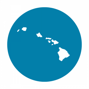 blue circle infographic with white hawaiian islands